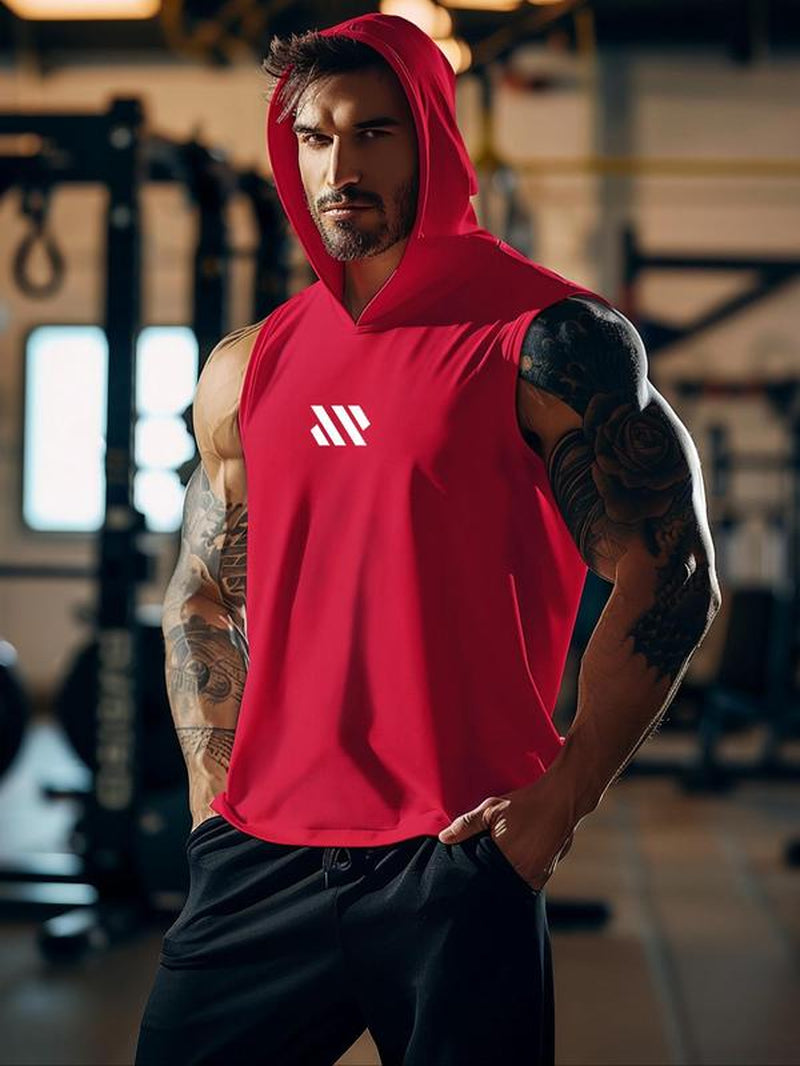 Men'S Geometric Print Hooded Cycling Tank Top, Regular Fit Comfy Breathable Sleeveless Sports Top, Activewear & Sportswear for Gym Workout Running Exercise, Workout Clothes, Gym Clothing, Gym Clothes