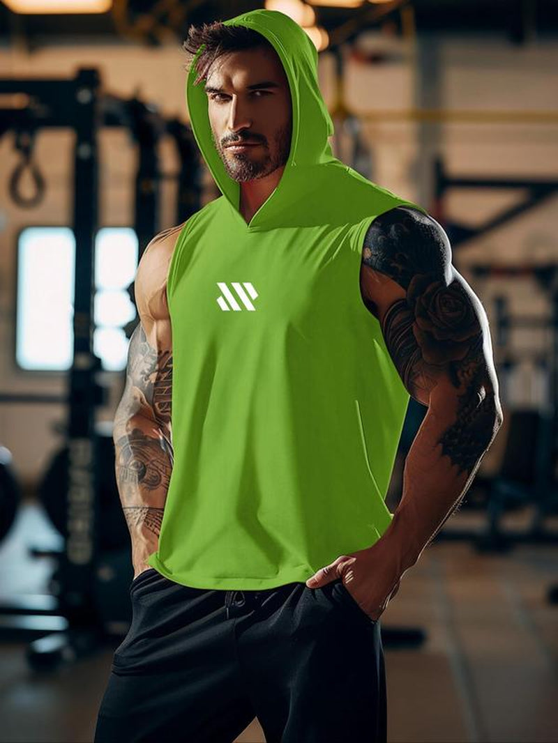 Men'S Geometric Print Hooded Cycling Tank Top, Regular Fit Comfy Breathable Sleeveless Sports Top, Activewear & Sportswear for Gym Workout Running Exercise, Workout Clothes, Gym Clothing, Gym Clothes