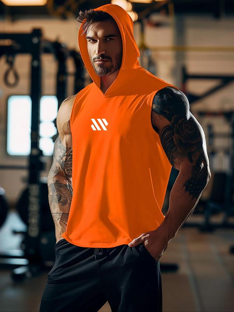 Men'S Geometric Print Hooded Cycling Tank Top, Regular Fit Comfy Breathable Sleeveless Sports Top, Activewear & Sportswear for Gym Workout Running Exercise, Workout Clothes, Gym Clothing, Gym Clothes