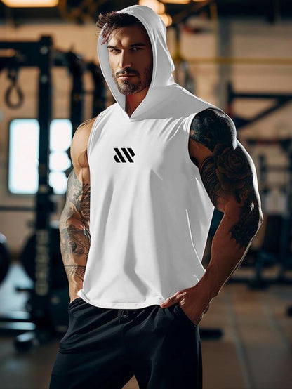 Men'S Geometric Print Hooded Cycling Tank Top, Regular Fit Comfy Breathable Sleeveless Sports Top, Activewear & Sportswear for Gym Workout Running Exercise, Workout Clothes, Gym Clothing, Gym Clothes