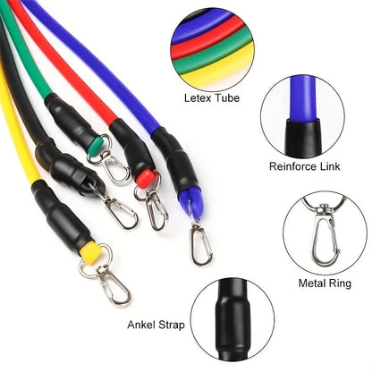 11Pcs TPE Resistance Bands Set, Resistance Bands with Door Anchor, Handles, Carry Bag, Legs Ankle Straps, Exercise Bands, Workout Bands for Home Gym, Fitness, Yoga & Pilates Suitable for Beginners