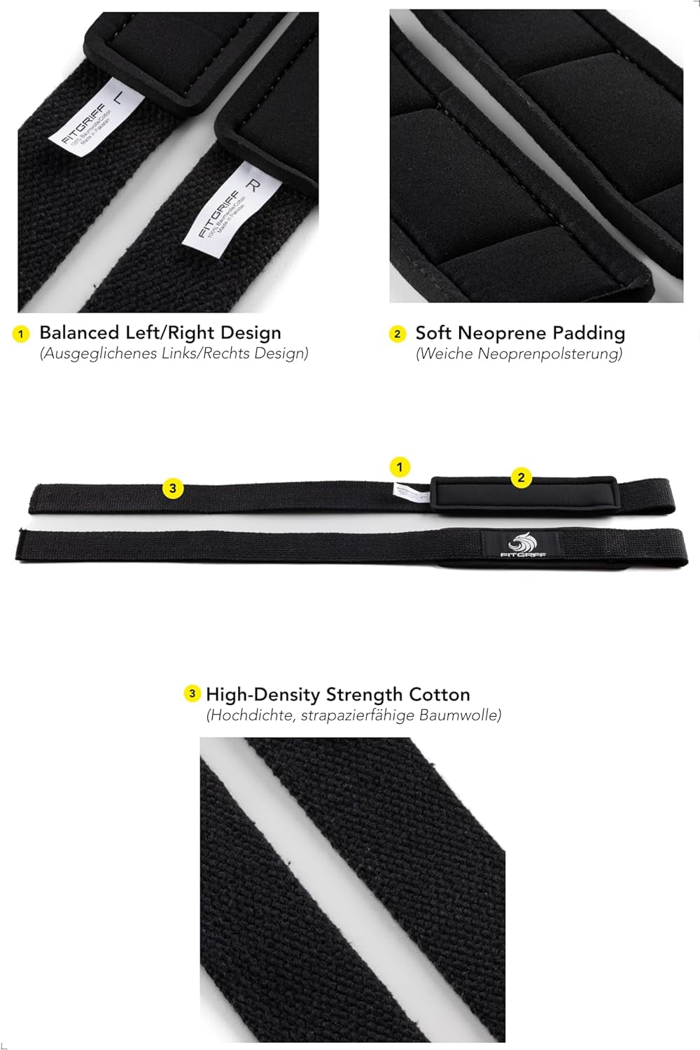 ® Lifting Wrist Straps for Weightlifting, Gym, Deadlift, Workout (Made of Premium Cotton & Padded) - Men & Women