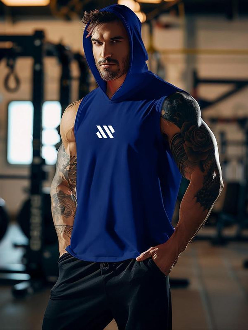 Men'S Geometric Print Hooded Cycling Tank Top, Regular Fit Comfy Breathable Sleeveless Sports Top, Activewear & Sportswear for Gym Workout Running Exercise, Workout Clothes, Gym Clothing, Gym Clothes