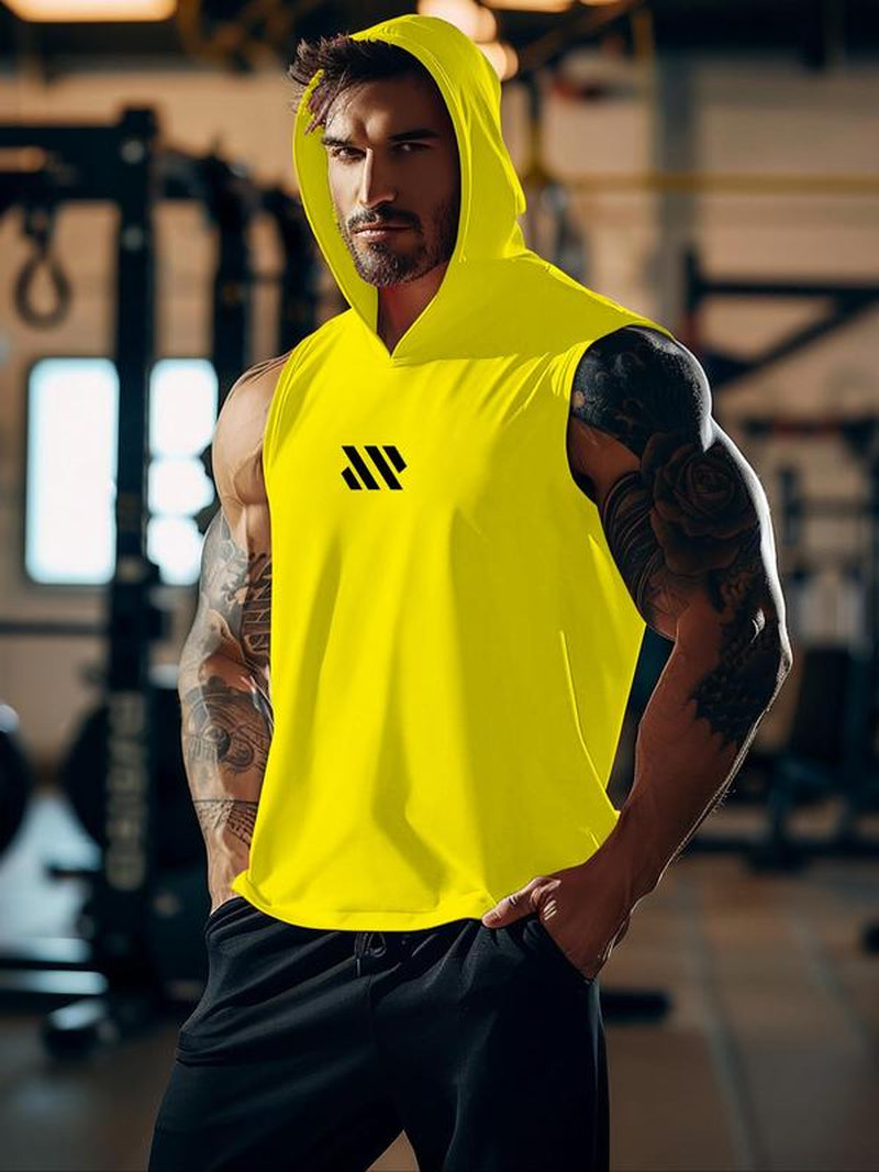 Men'S Geometric Print Hooded Cycling Tank Top, Regular Fit Comfy Breathable Sleeveless Sports Top, Activewear & Sportswear for Gym Workout Running Exercise, Workout Clothes, Gym Clothing, Gym Clothes