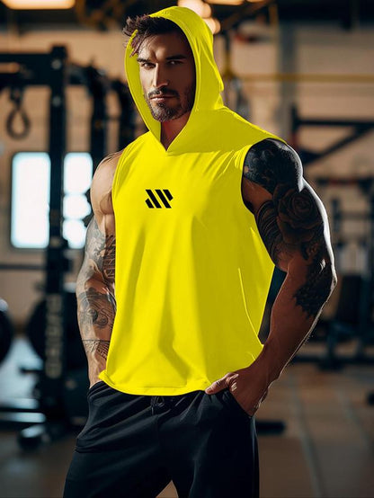 Men'S Geometric Print Hooded Cycling Tank Top, Regular Fit Comfy Breathable Sleeveless Sports Top, Activewear & Sportswear for Gym Workout Running Exercise, Workout Clothes, Gym Clothing, Gym Clothes
