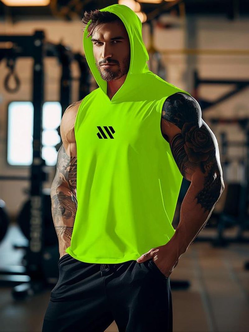 Men'S Geometric Print Hooded Cycling Tank Top, Regular Fit Comfy Breathable Sleeveless Sports Top, Activewear & Sportswear for Gym Workout Running Exercise, Workout Clothes, Gym Clothing, Gym Clothes
