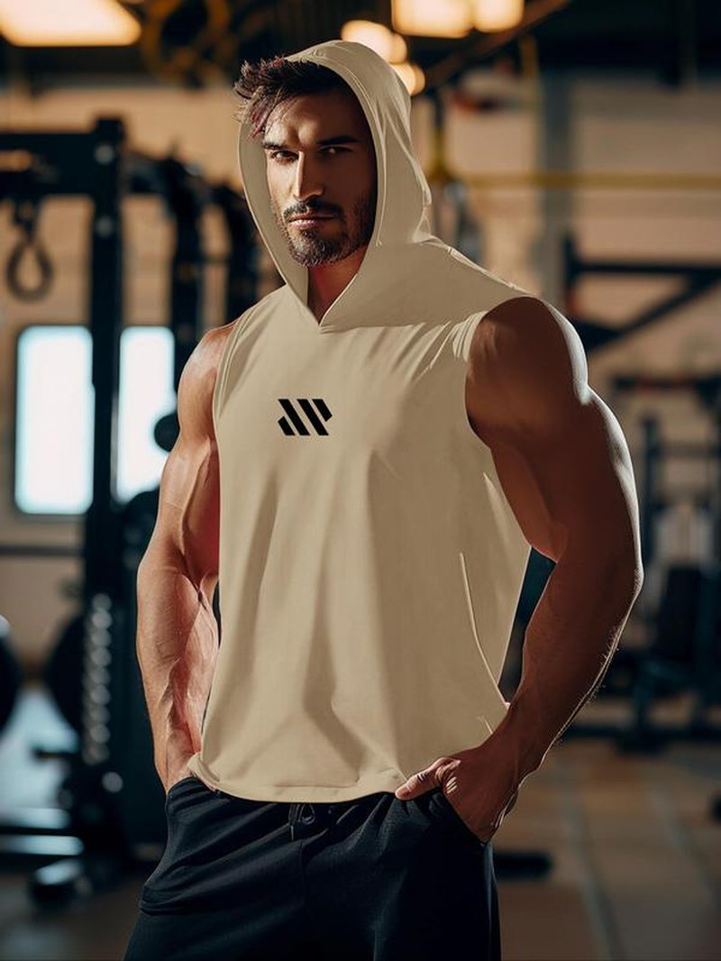 Men'S Geometric Print Hooded Cycling Tank Top, Regular Fit Comfy Breathable Sleeveless Sports Top, Activewear & Sportswear for Gym Workout Running Exercise, Workout Clothes, Gym Clothing, Gym Clothes