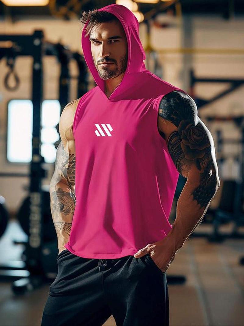 Men'S Geometric Print Hooded Cycling Tank Top, Regular Fit Comfy Breathable Sleeveless Sports Top, Activewear & Sportswear for Gym Workout Running Exercise, Workout Clothes, Gym Clothing, Gym Clothes